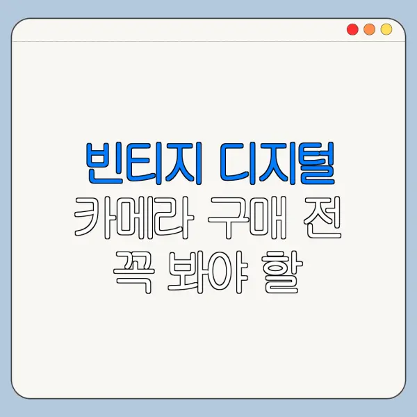빈티지 디지털 카메라 구매 전 꼭 봐야 할 핵심 포인트